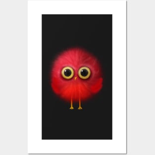 Cute Red Fuzzy Bird Posters and Art